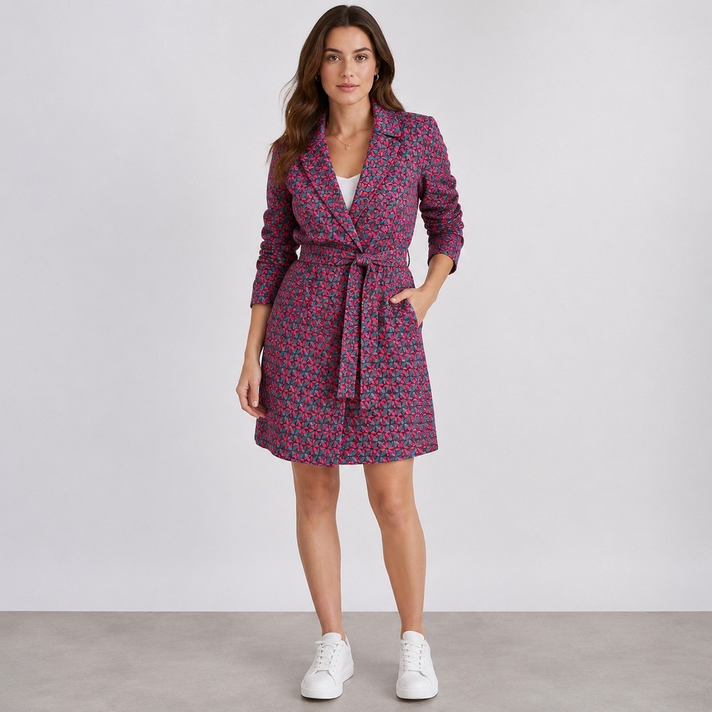 Savida XS EUR 36 Geometric Print Belted Coat Dress NWT